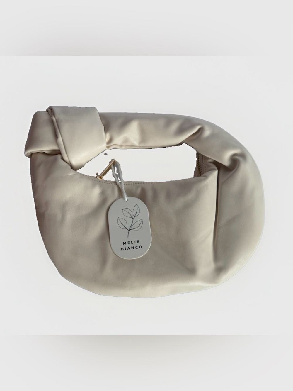 NWT Melie Bianco Alexandra Cream Vegan Knotted Top Handle Slouchy Bag Mini Purse